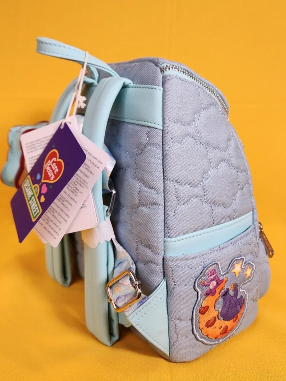 Loungefly Care Bears x Sesame Street Denim Quilted Mini Backpack with Coin Purse